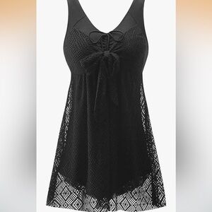 NWT 18-20W Wantdo Women’s One Piece Black Mesh Swim Dress